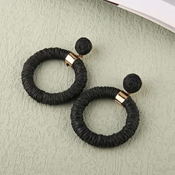 Scddboy Raffia Earrings for Women,Bohemian Earrings Handmade Braid Hoop Drop Dangle Earrings