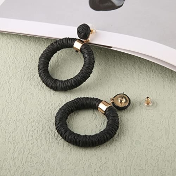 Scddboy Raffia Earrings for Women,Bohemian Earrings Handmade Braid Hoop Drop Dangle Earrings