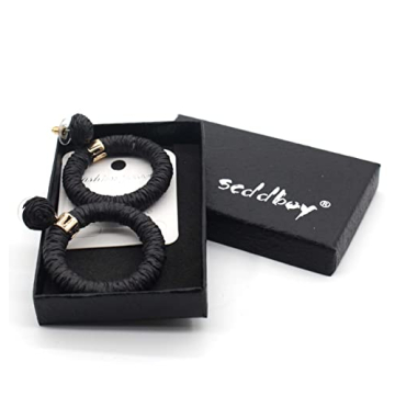 Scddboy Raffia Earrings for Women,Bohemian Earrings Handmade Braid Hoop Drop Dangle Earrings