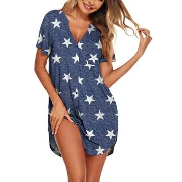 Ekouaer Night Gowns Women Loungewear Short Nightshirt Button Down V Neck Cotton Maternity Dress