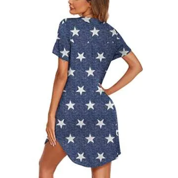 Ekouaer Night Gowns Women Loungewear Short Nightshirt Button Down V Neck Cotton Maternity Dress