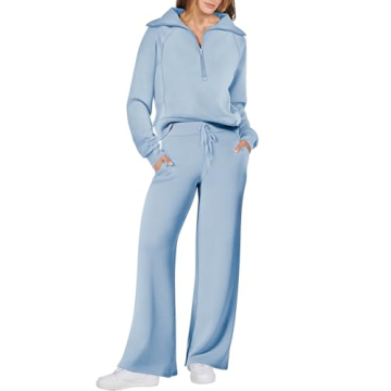 ANRABESS Women 2 Piece Outfits Sweatsuit Oversized Sweatshirt Sweatpants Tracksuit Sweat Lounge Matching Set 2024 Fall Trendy Sky Blue X-Large