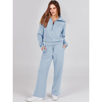 ANRABESS Women 2 Piece Outfits Sweatsuit Oversized Sweatshirt Sweatpants Tracksuit Sweat Lounge Matching Set 2024 Fall Trendy Sky Blue X-Large