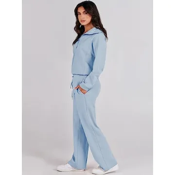 ANRABESS Women 2 Piece Outfits Sweatsuit Oversized Sweatshirt Sweatpants Tracksuit Sweat Lounge Matching Set 2024 Fall Trendy Sky Blue X-Large