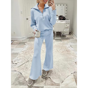 ANRABESS Women 2 Piece Outfits Sweatsuit Oversized Sweatshirt Sweatpants Tracksuit Sweat Lounge Matching Set 2024 Fall Trendy Sky Blue X-Large