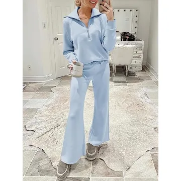 ANRABESS Women 2 Piece Outfits Sweatsuit Oversized Sweatshirt Sweatpants Tracksuit Sweat Lounge Matching Set 2024 Fall Trendy Sky Blue X-Large