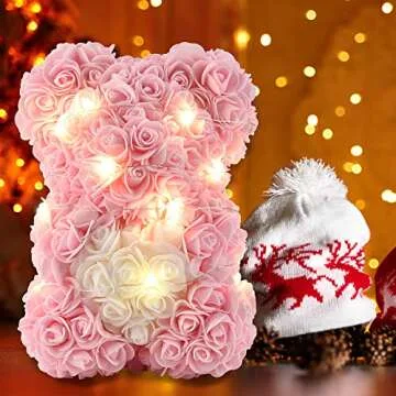 Mothers Day Rose Teddy Bear Gifts for Women, Rose Flower Bear Birthday Gifts for Women, Gifts for Her Girlfriend Mom, Rose Bear Anniversary Flower Mom Gifts(Light Pink)