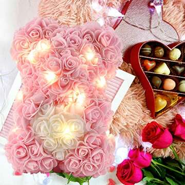 Mothers Day Rose Teddy Bear Gifts for Women, Rose Flower Bear Birthday Gifts for Women, Gifts for Her Girlfriend Mom, Rose Bear Anniversary Flower Mom Gifts(Light Pink)