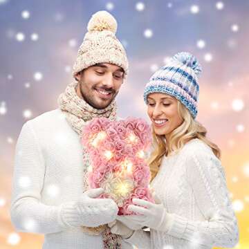 Mothers Day Rose Teddy Bear Gifts for Women, Rose Flower Bear Birthday Gifts for Women, Gifts for Her Girlfriend Mom, Rose Bear Anniversary Flower Mom Gifts(Light Pink)