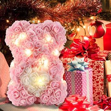 Mothers Day Rose Teddy Bear Gifts for Women, Rose Flower Bear Birthday Gifts for Women, Gifts for Her Girlfriend Mom, Rose Bear Anniversary Flower Mom Gifts(Light Pink)