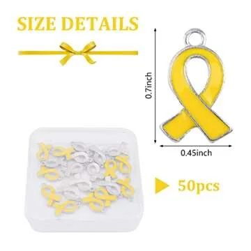 WANDIC 50 Pcs Yellow Ribbon Pendants, Hope Sacroma Bone Cancer Bladder Cancer Awareness Alloy Awaren...