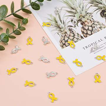 WANDIC 50 Pcs Yellow Ribbon Pendants, Hope Sacroma Bone Cancer Bladder Cancer Awareness Alloy Awareness Ribbon Charms for Jewelry Making
