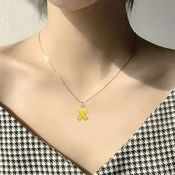 WANDIC 50 Pcs Yellow Ribbon Pendants, Hope Sacroma Bone Cancer Bladder Cancer Awareness Alloy Awareness Ribbon Charms for Jewelry Making