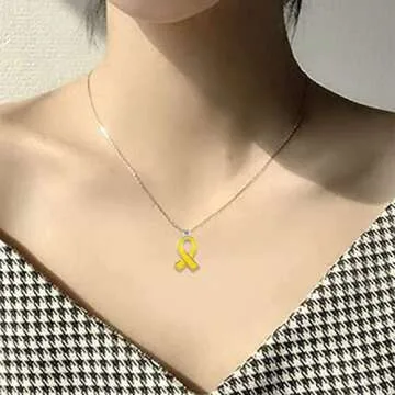 WANDIC 50 Pcs Yellow Ribbon Pendants, Hope Sacroma Bone Cancer Bladder Cancer Awareness Alloy Awareness Ribbon Charms for Jewelry Making