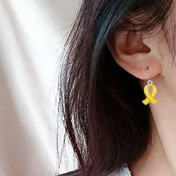 WANDIC 50 Pcs Yellow Ribbon Pendants, Hope Sacroma Bone Cancer Bladder Cancer Awareness Alloy Awareness Ribbon Charms for Jewelry Making