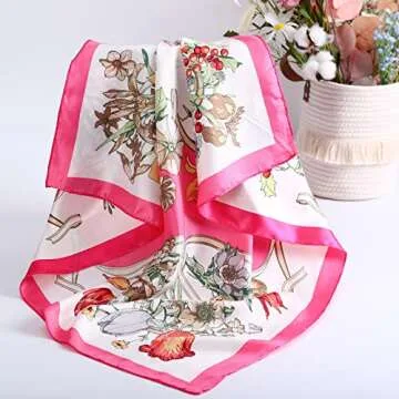 AWAYTR Floral Satin Square Scarves - 4PCS for Women