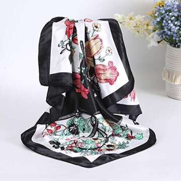AWAYTR Floral Satin Square Scarves - 4PCS for Women
