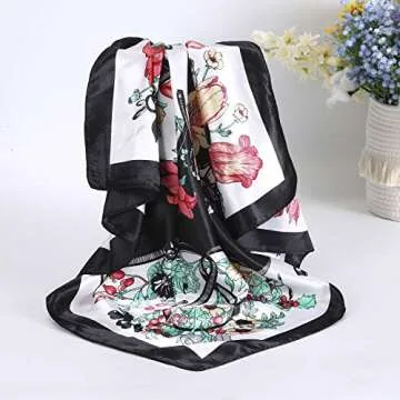 AWAYTR Floral Satin Square Scarves - 4PCS for Women