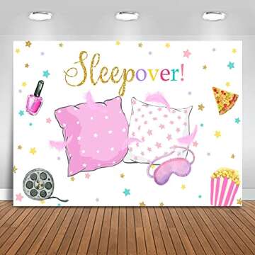 Mocsicka Sleepover Party Backdrop Sleepover Pajamas Pillow Fight Pink Girl Party Decorations Slumber...