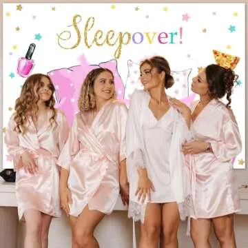 Mocsicka Sleepover Party Backdrop Sleepover Pajamas Pillow Fight Pink Girl Party Decorations Slumber Party Banner Photography Background Cake Table Studio Props (5x3ft)