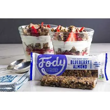 Fody Foods Vegan Nut Bars | 3g Protein | Low FODMAP Certified | Gut & IBS Friendly Snacks | Gluten Free Lactose Free Non GMO | Blueberry Almond Bars, 12 Count