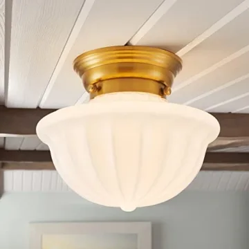 youngrender Schoolhouse Light Fixture Gold, 9" Modern Mid Century Semi Flush Mount Ceiling Light wit...