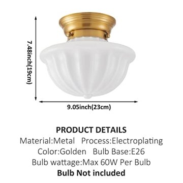 Schoolhouse Light Fixture Gold 9" Semi Flush Mount Ceiling Light