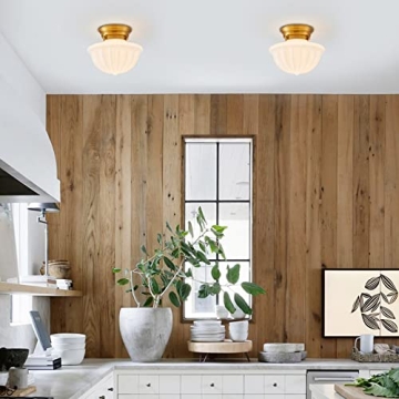 Schoolhouse Light Fixture Gold 9" Semi Flush Mount Ceiling Light