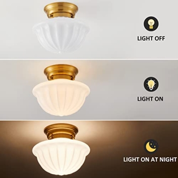 Schoolhouse Light Fixture Gold 9" Semi Flush Mount Ceiling Light