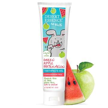 Desert Essence, Green Apple Watermelon Toothpaste Kids Gel, 4.7 oz. - Safe to Swallow, Fluoride Free...