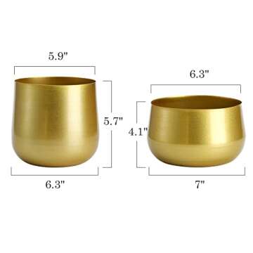 Kingrol 2 Pack Modern Gold Planters, Metal Flower Pot with Drainage Hole, Decorative Indoor Planter Pot, Round Succulent Flower Pot for Living Room, Kitchen, Office