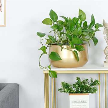 Kingrol 2 Pack Modern Gold Planters, Metal Flower Pot with Drainage Hole, Decorative Indoor Planter Pot, Round Succulent Flower Pot for Living Room, Kitchen, Office