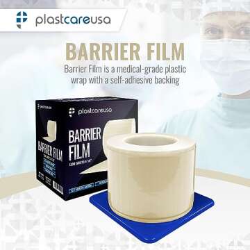 Clear Barrier Film Roll 4"x6" - 6.5nm Thickness Medical Grade Surface Protective Dental Barrier Film...