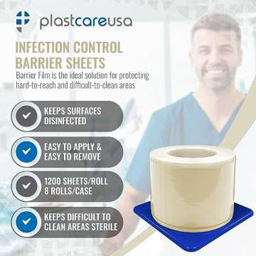 Clear Barrier Film Roll 4"x6" - 6.5nm Thickness Medical Grade Surface Protective Dental Barrier Film for Dental, Medical, Tattoo - Easy Peel, Non-Stick Tape (1 Box of 1200 Sheets) by PlastCare USA