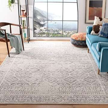 SAFAVIEH Tulum Collection Area Rug - 9' x 12', Ivory & Grey, Moroccan Boho Distressed Design, Non-Sh...