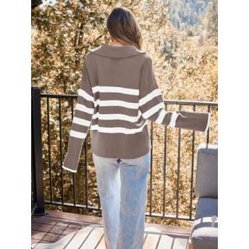 LILLUSORY Striped Oversized V Neck Sweater for Women