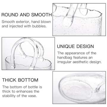 Fixwal Glass Purse Vase for Flowers, Clear Bag Vases with Handle, Unique Cute Handbag Shape Decorative Flower Vases with Fish Bowl for Centerpieces Home Table Shelf Decor Birthday Gift