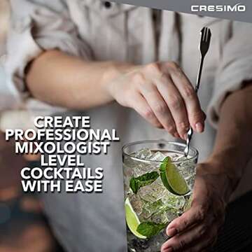 10 inch Stainless Steel Muddler for Cocktails and Mixing Spoon with Cocktail Recipes Book - Professional Home Bar Cocktail Muddler Set for Creating Mojitos, Margaritas & Fruit Based Drinks - Cresimo