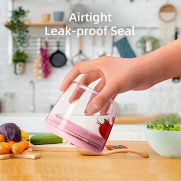 Ankou 400ml Meal Prep Container Set of 4 Pink Tritan Plastic Food Storage Containers with Lids, Airtight Leakproof Pop Top Lid Bowl for Breakfast Leftovers