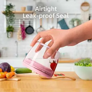 Ankou 400ml Meal Prep Container Set of 4 Pink Tritan Plastic Food Storage Containers with Lids, Airtight Leakproof Pop Top Lid Bowl for Breakfast Leftovers