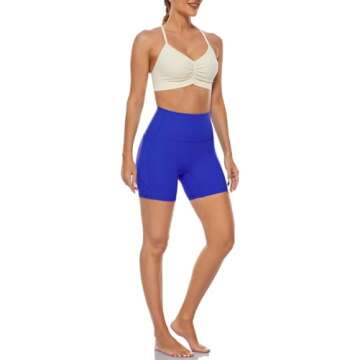 Ukaste High Waisted Bikers Shorts for Women 6" - Workout Running Yoga Shorts with Pockets (Electric Blue, 4)