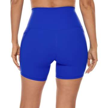Ukaste High Waisted Bikers Shorts for Women 6" - Workout Running Yoga Shorts with Pockets (Electric Blue, 4)