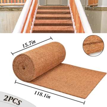 ZeeDix 2 Pack 16 x 118 x 0.28inches Thickened No-Slip Ice and Snow Carpet Mats- Natural Coconut Fiber Carpet for Garden, Front Door, Stairs, Porch Outdoor Safer Walking
