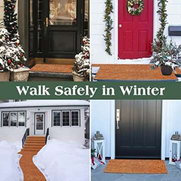 ZeeDix 2 Pack 16 x 118 x 0.28inches Thickened No-Slip Ice and Snow Carpet Mats- Natural Coconut Fiber Carpet for Garden, Front Door, Stairs, Porch Outdoor Safer Walking