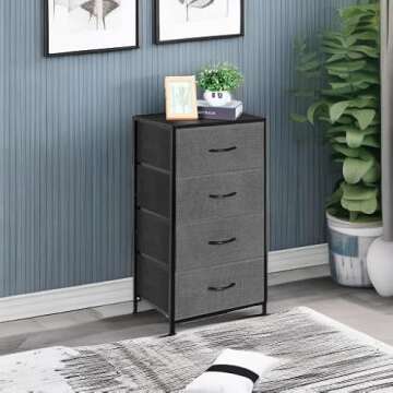 LIANTRAL Dresser for Bedroom, Fabric Storage Drawer Organizer Units for Closet Living Room Hallway Entryway, Tall Chest of Drawers Tower, Sturdy Steel Frame, Wood Top