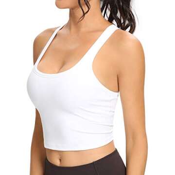 Lemedy Women Racerback Sports Bra Removable Padded Workout Yoga Crop Tank Top (White, L)