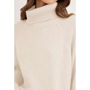 ZESICA Women's 2024 Winter Sweaters Oversized Turtleneck Long Sleeve Chunky Knitted Pullover Sweater Jumper Tops,Apricot,Small