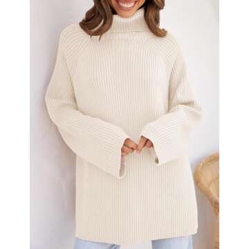 ZESICA Women's 2024 Winter Sweaters Oversized Turtleneck Long Sleeve Chunky Knitted Pullover Sweater Jumper Tops,Apricot,Small