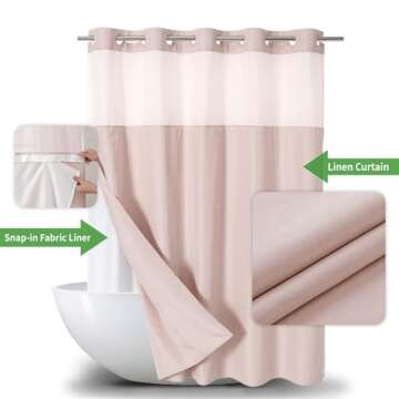 eachope Linen Textured Shower Curtain Set with Snap-in Liner, Blush Hotel Decor, 71Wx74H