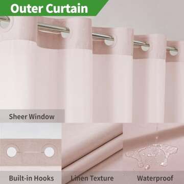 Luxury Blush Shower Curtain with Snap-in Liner Set